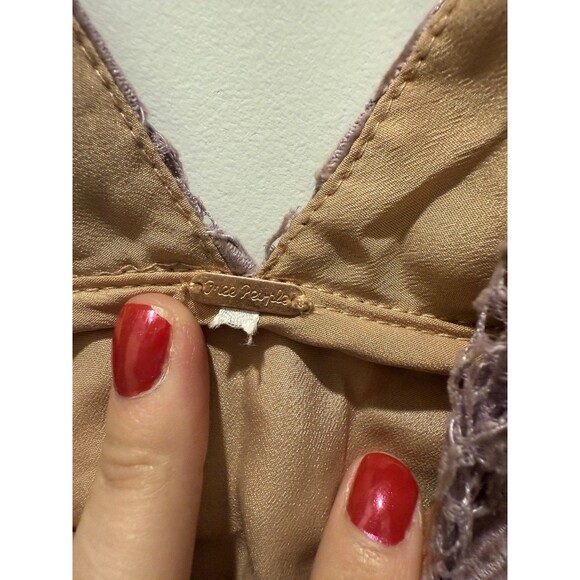 Free People Dangerous Love Mini Dress 12 Lilac Nude Floral Lace Large Purple - Picture 4 of 7